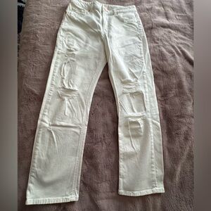 Ted Baker White Soft Cotton Denim Jeans Distressed Straight Leg